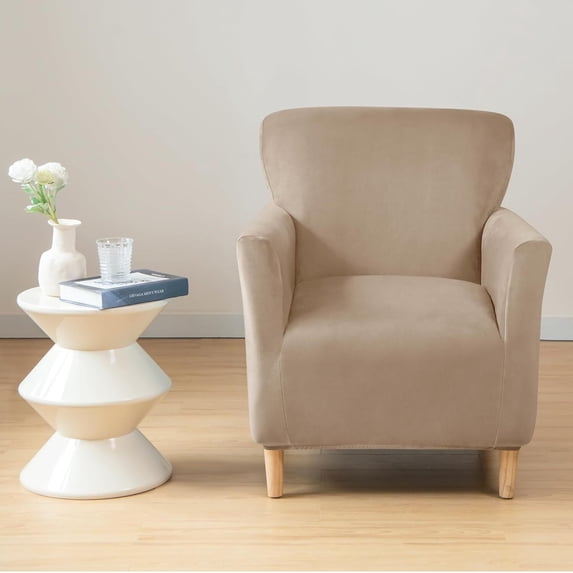 Eurhowing 1-Piece Stretch Armchair Slipcover, Velvet Anti-Slip Chair Covers with Arms, Soft Accent Chair Cover for Living Room, Office, Banquet, Camel