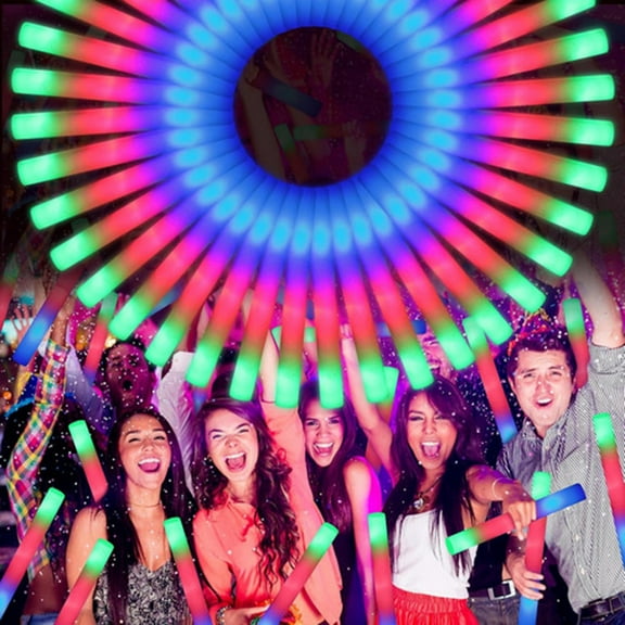 Eurhowing Light-Up Foam Sticks, 100-Pack LED Glow Sticks, Long Battery Life Multicolor LED Glow Batons for Rave Party, Cheer, Celebration, Night Events