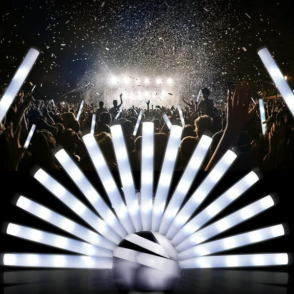 Eurhowing 102-Pack LED Glow Sticks, Light Up Foam Sticks with 3 Modes, LED Foam Glow Batons Flashing Party Supplies for Rally Rave Cheer, Christmas (White)