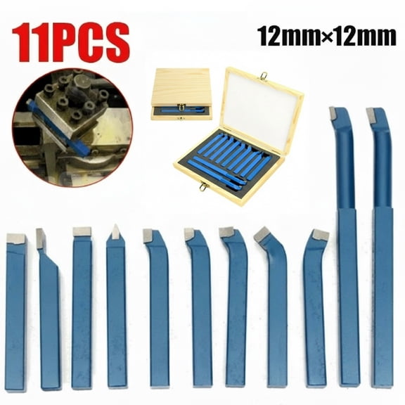 Eurhowing 11-Piece Carbide Tipped Lathe Tool Bit Set, 12mm Shank Carbide Tipped Cutter for CNC & Manual Metal Lathe, Precision Ground High Speed Steel Cutter Kit