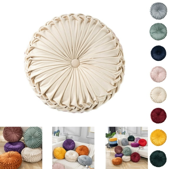 Eurhowing 13.8" Pumpkin Pleated Throw Pillows, Sofa Tatami Pillow, Round Couch Pillows for Living Room, Sofa, Bed, Beige