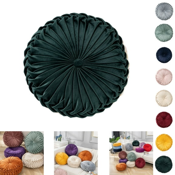 Eurhowing 13.8" Pumpkin Pleated Throw Pillows, Sofa Tatami Pillow, Round Couch Pillows for Living Room, Sofa, Bed, Dark Green
