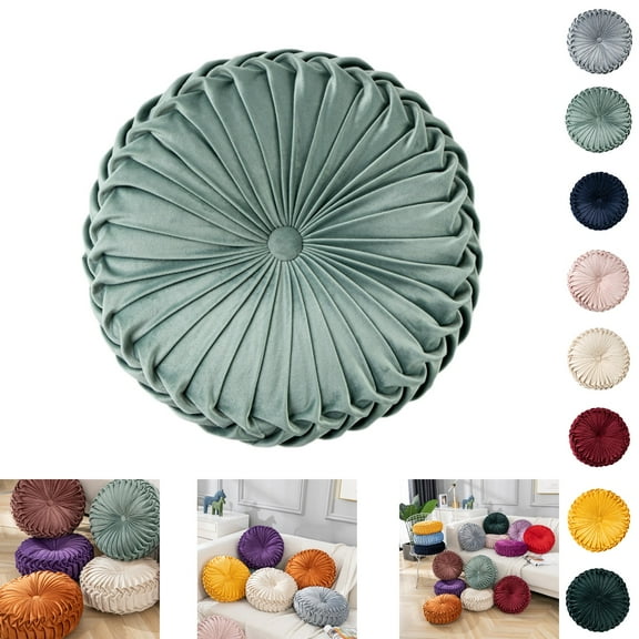 Eurhowing 13.8" Pumpkin Pleated Throw Pillows, Sofa Tatami Pillow, Round Couch Pillows for Living Room, Sofa, Bed, Green
