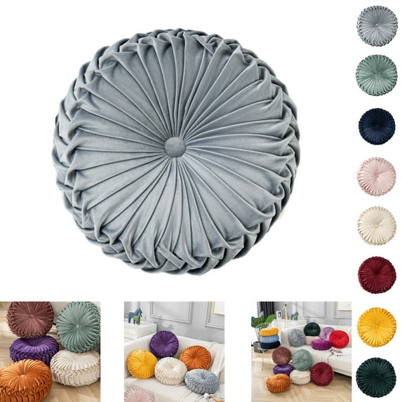 Eurhowing 13.8" Pumpkin Pleated Throw Pillows, Sofa Tatami Pillow, Round Couch Pillows for Living Room, Sofa, Bed, Grey