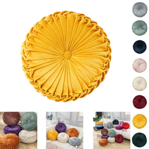 Eurhowing 13.8" Pumpkin Pleated Throw Pillows, Sofa Tatami Pillow, Round Couch Pillows for Living Room, Sofa, Bed, Yellow