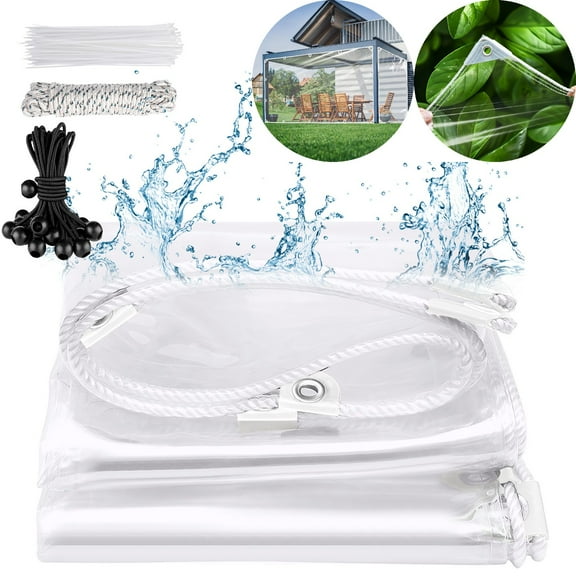 Eurhowing 2.6x3.9FT Clear Vinyl Tarp, 16 Mil Heavy-Duty Waterproof PVC Tarpaulin with Brass Grommets, Transparent Poly Cover for Outdoor, Awning, Canopy, Patio Enclosure