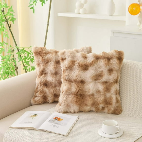 Eurhowing 2-Pack Bubble Faux Furry Throw Pillow Covers, 18x18 Inch Plush Shaggy Cushion Covers, Soft Fuzzy Fluffy Decorative Pillowcases for Couch Bed, Brown