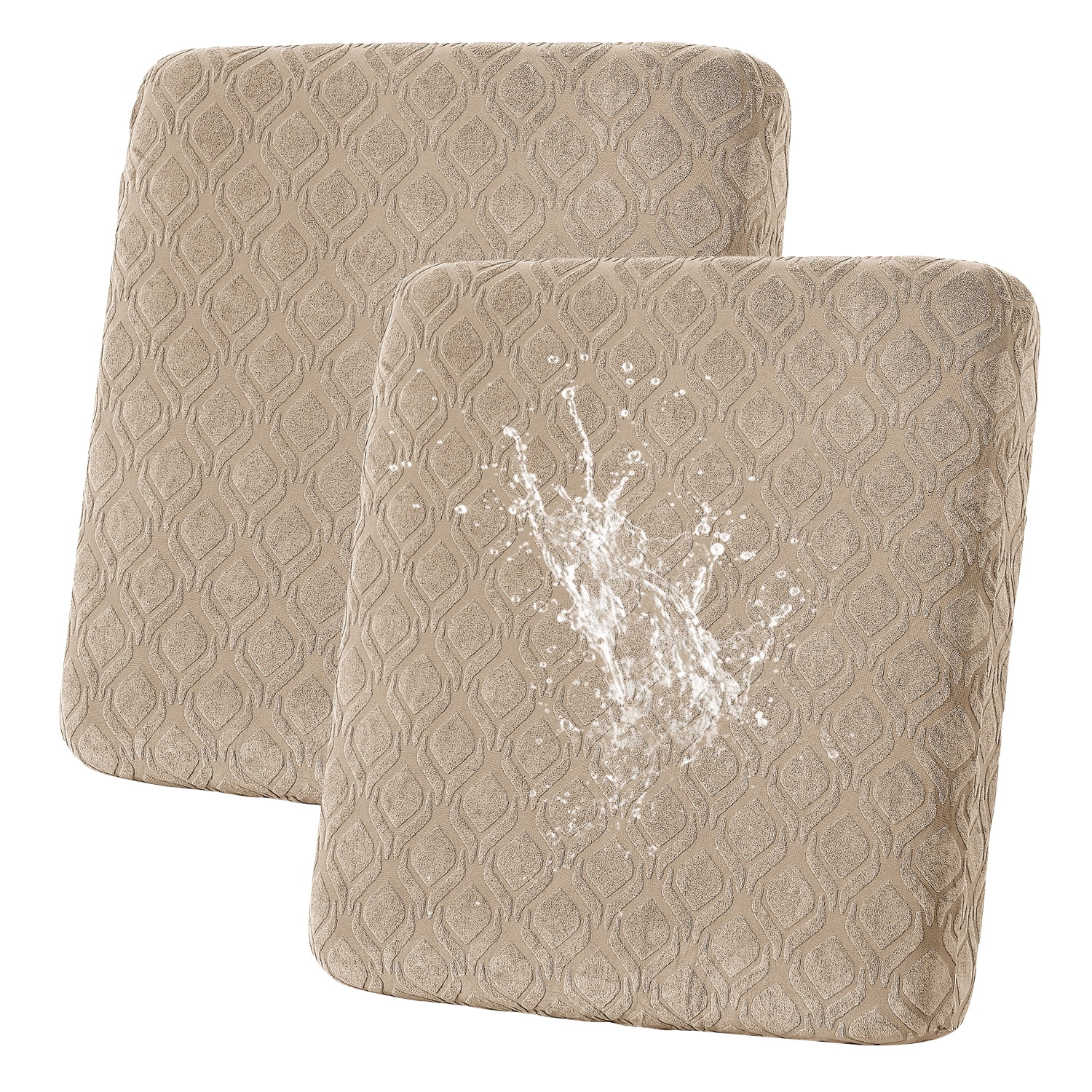 Eurhowing Waterproof Couch Cushion Covers 2 Pack, Non-Slip Stretch Sofa Seat Cushion Slipcover for Pets & Kids, Outdoor Furniture Protector Seat Cover, Khaki