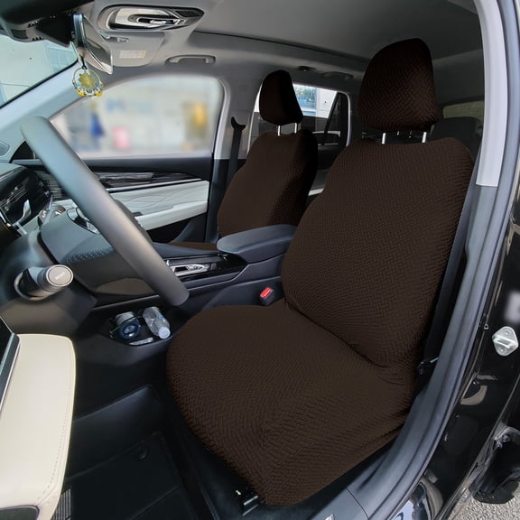 Eurhowing 2-Pack Universal Front Car Seat Covers, Non-Slip Jacquard Car Seat Protector, Auto Seat Covers for Most Cars, SUVs, and Trucks, Coffee