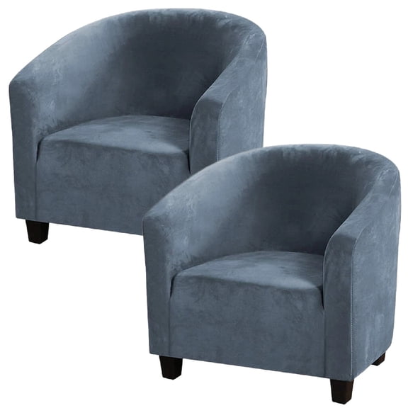 Eurhowing 2-Piece Stretch Tub Chair Slipcover, Elastic Soft Velvet Armchair Cover, Washable Furniture Protector for Living Room, Office, Gray Blue