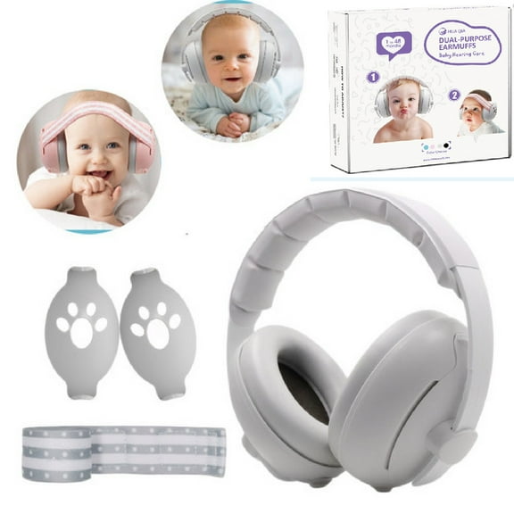 Eurhowing 2-in-1 Baby Ear Muffs for Noise Protection, Noise Cancelling Headphones for Infants & Toddlers 0-4 Years, Hearing Safety for Airplane Travel, Loud Events, Sleeping, Gray