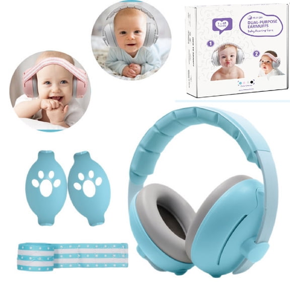 Eurhowing 2-in-1 Baby Ear Muffs for Noise Protection, Noise Cancelling Headphones for Infants & Toddlers 0-4 Years, Hearing Safety for Airplane Travel, Loud Events, Sleeping, Blue