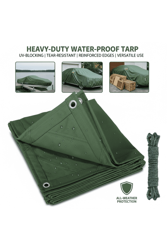 16oz Heavy Duty Canvas Tarp 3.3x6.6FT, Extra Thick Waterproof Tarpaulin with Rust-Proof Grommets, Tarp Cover for Truck, Camping, Roof