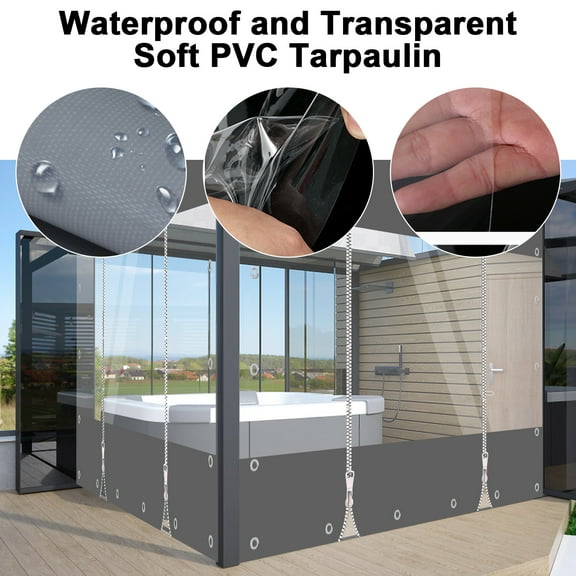 Eurhowing 22Mil Heavy Duty Clear Vinyl Tarps, Waterproof & Tear Resistant Zipper Patio Enclosure, PVC Tarpaulin Cover for Greenhouse, Porch, Garage, 7.9x14.8FT