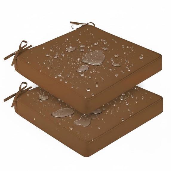 Eurhowing 19x19x4 Inch Outdoor Chair Cushions 2 Pack, Waterproof Patio Seat Cushions with Cover & Straps, Fade Resistant Pads for Garden, Porch, Poolside Furniture (Coffee)