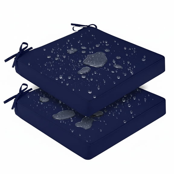 Eurhowing 19x19x4 Inch Outdoor Chair Cushions 2 Pack, Waterproof Patio Seat Cushions with Cover & Straps, Fade Resistant Pads for Garden, Porch, Poolside Furniture (Navy Blue)