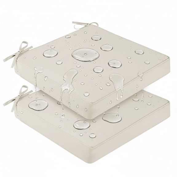 Eurhowing 19x19x4 Inch Outdoor Chair Cushions 2 Pack, Waterproof Patio Seat Cushions with Cover & Straps, Fade Resistant Pads for Garden, Porch, Poolside Furniture (Off-White)