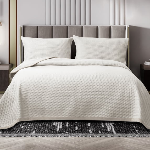 Eurhowing Full/Queen Size Coverlet Set 3-Piece, Reversible Cotton Bedspread Quilt Set for All Seasons, Soft Woven Bedding Set with 1 Quilt & 2 Shams, White