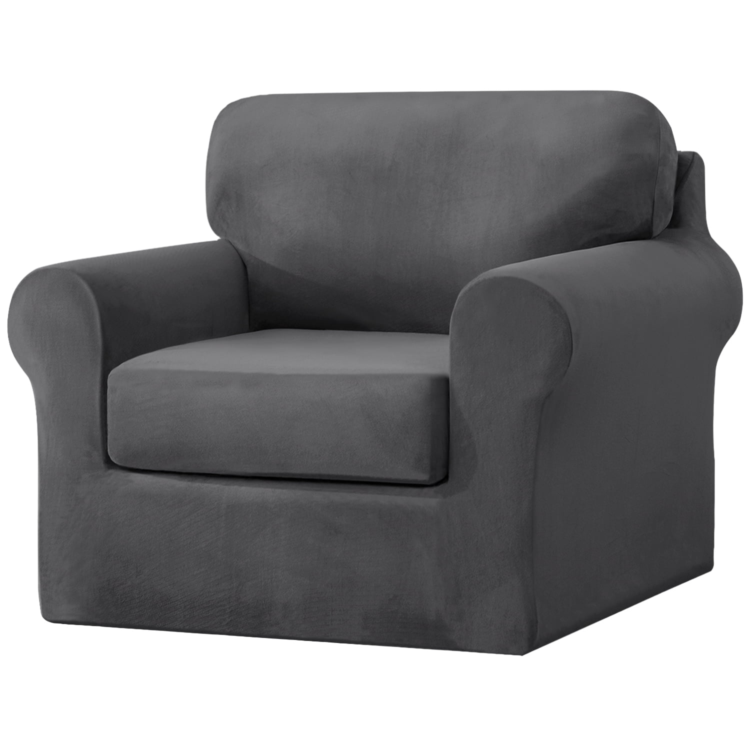 Eurhowing Velvet Sofa Slipcover, Pet-Friendly Stretch Couch Cover with Non-Slip Bottom & Cushion Covers, Washable Furniture Protector for Armchair, Dark Gray