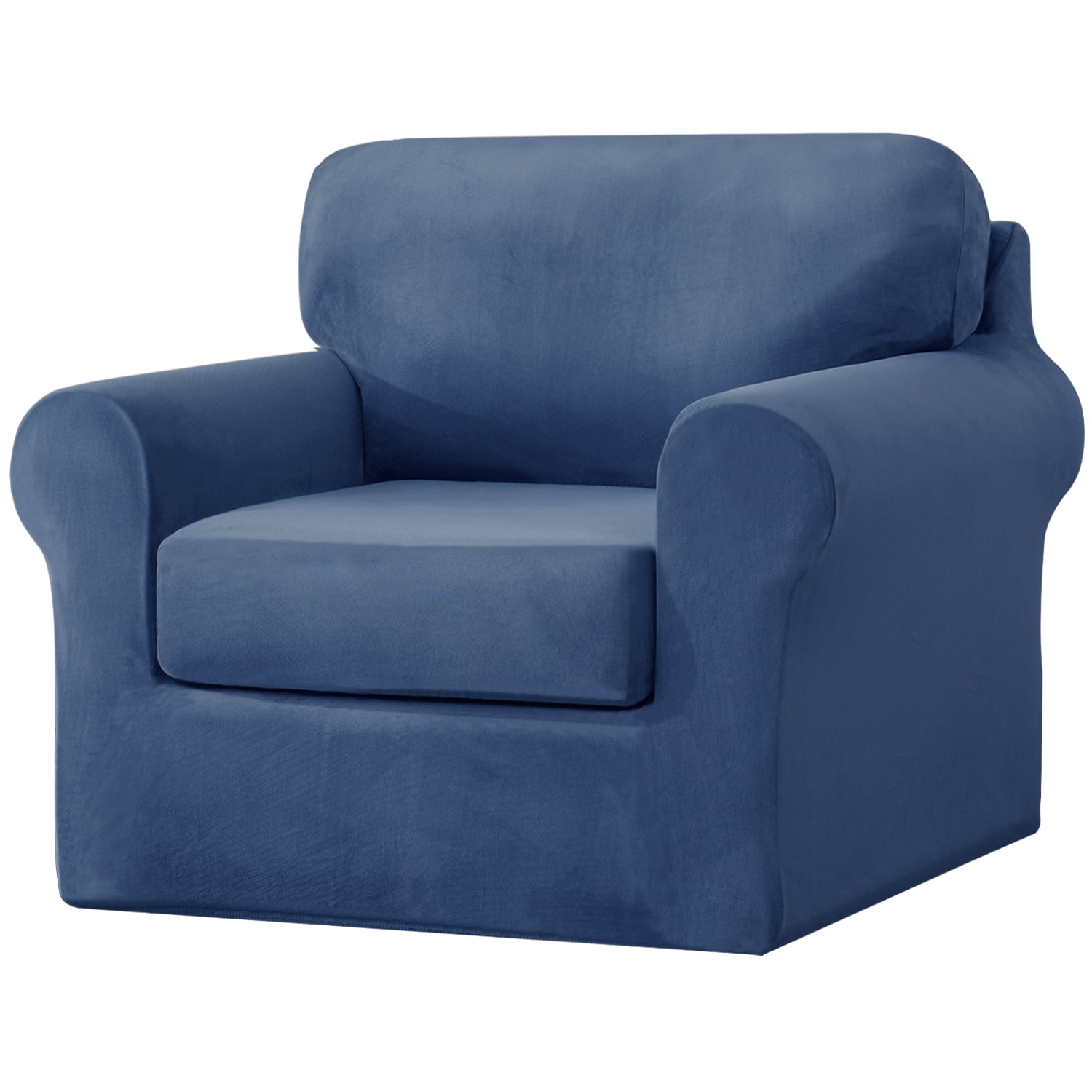 Eurhowing Velvet Sofa Slipcover, Pet-Friendly Stretch Couch Cover with Non-Slip Bottom & Cushion Covers, Washable Furniture Protector for Armchair, Denim Blue