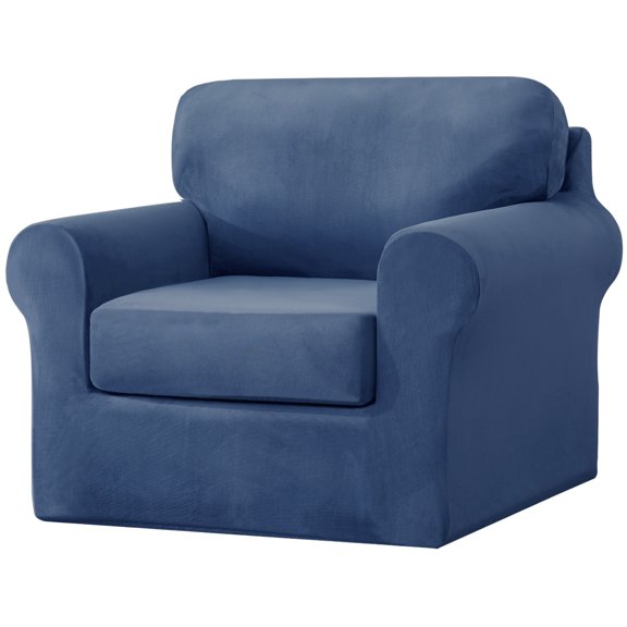 Eurhowing Velvet Sofa Slipcover, Pet-Friendly Stretch Couch Cover with Non-Slip Bottom & Cushion Covers, Washable Furniture Protector for Armchair, Denim Blue