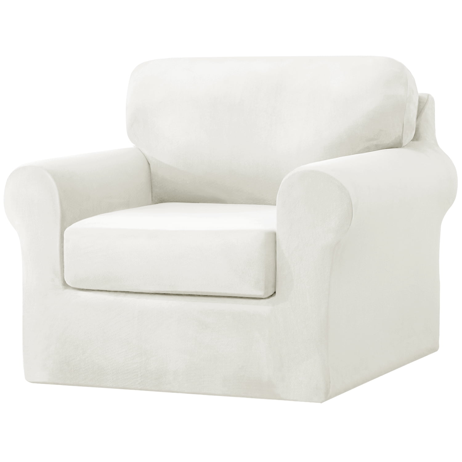 Eurhowing Velvet Sofa Slipcover, Pet-Friendly Stretch Couch Cover with Non-Slip Bottom & Cushion Covers, Washable Furniture Protector for Armchair, White