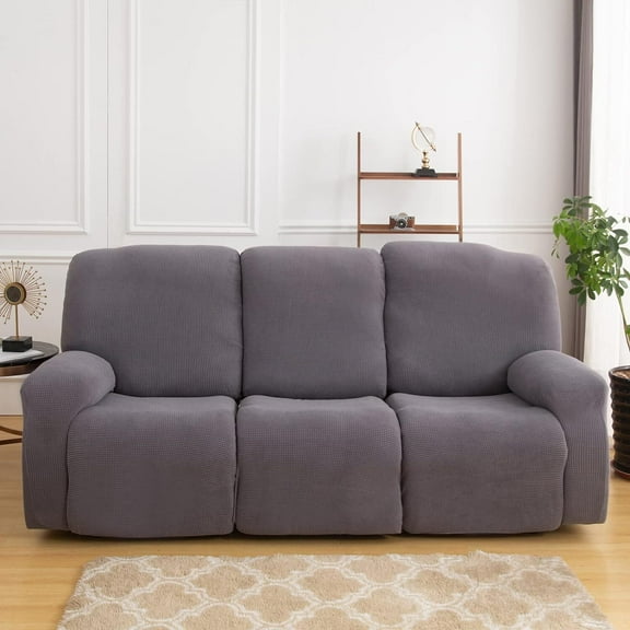 Eurhowing 3-Seater Recliner Sofa Cover with Side Pockets, 8-Piece Stretchable Reclining Couch Cover, Soft Jacquard Furniture Protector Sofa Slipcover, Grey