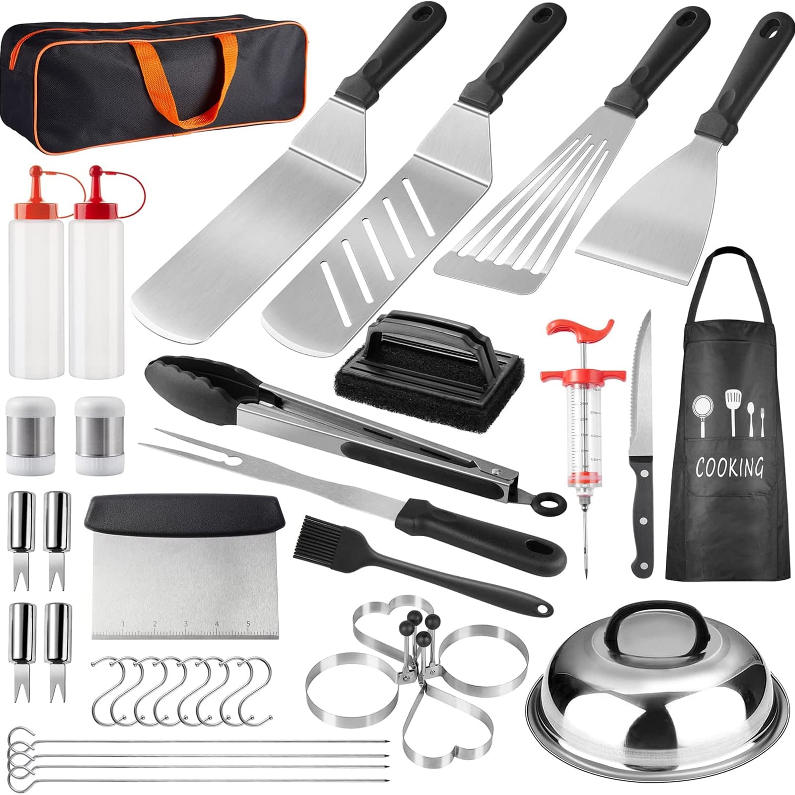 Eurhowing 38Pcs Griddle Accessories Kit, Flat Top Grill Tool Set Fit for Blackstone & Camp Chef, Stainless Steel Spatula Set with Carry Bag for BBQ Outdoor Camping