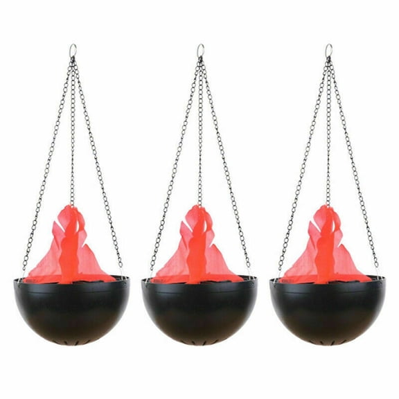 Eurhowing LED Flame Light, Realistic 3D Flickering Fire Effect Lamp, 110V Electric Flameless Fire Hanging Cauldron for Holiday, Christmas, Home Decor, 3 Pack