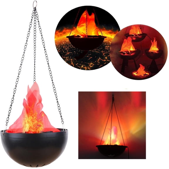 Eurhowing LED Flame Light, Realistic 3D Flickering Fire Effect Lamp, 110V Electric Flameless Fire Hanging Cauldron for Holiday, Christmas, Home Decor, 1 Pack