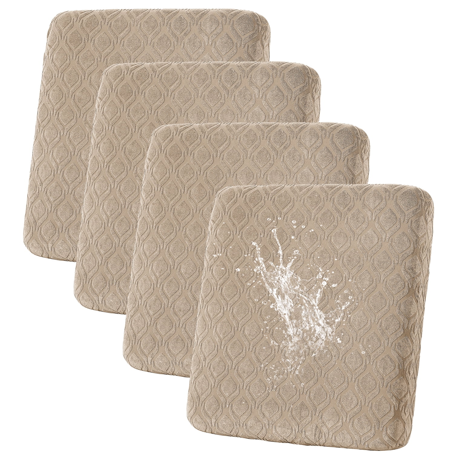 Eurhowing Waterproof Couch Cushion Covers 4 Pack, Non-Slip Stretch Sofa Seat Cushion Slipcover for Pets & Kids, Outdoor Furniture Protector Seat Cover, Khaki