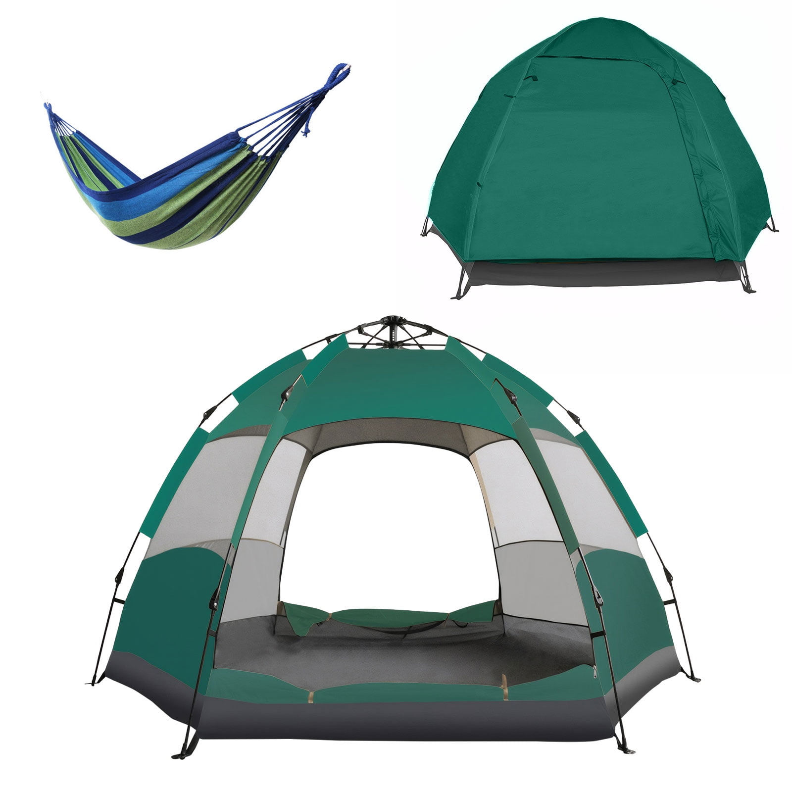 Eurhowing 4-Person Camping Tent for Family, Portable Instant Pop Up Tent with Hammock, Rainproof & Wind-Resistant Outdoor Backpacking Tent for Hiking, Beach, Glamping