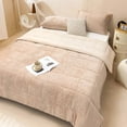 thumbnail image 1 of Eurhowing Queen Size Velvet Comforter Set 3 Pieces, Soft Fluffy Reversible Bedding Sets, All Season Lightweight Quilt Bedspread with 2 Pillow Shams, Beige, 1 of 10