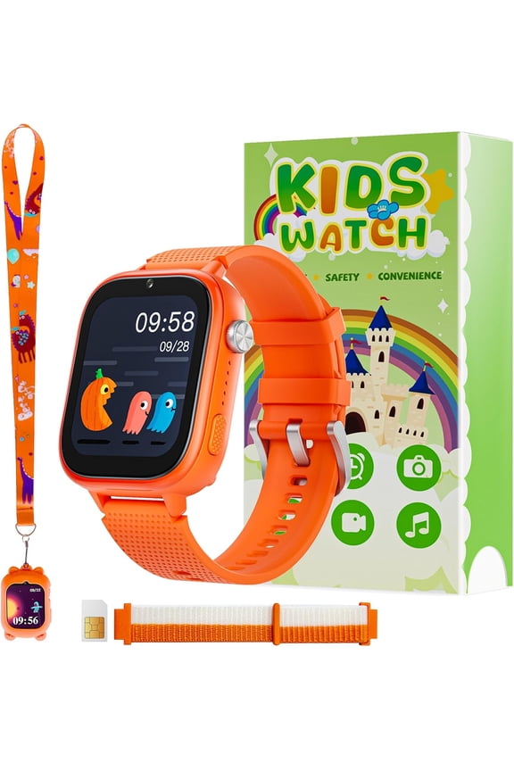 4G Kids Smart Watch, Waterproof Kids Phone Watch, 2-Way Video Call, SOS Alert, Parent Control, Gift for Boys Girls Ages 3-12 (Orange)