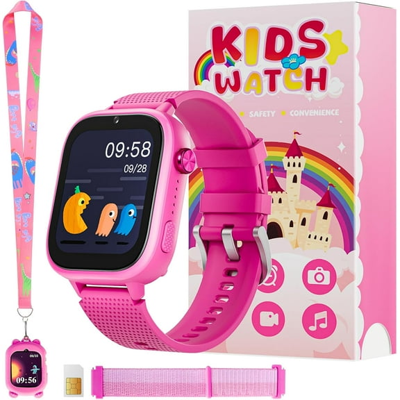 Eurhowing 4G Kids Smart Watch, Waterproof Kids Phone Watch, 2-Way Video Call, SOS Alert, Parent Control, Gift for Boys Girls Ages 3-12 (Rose)