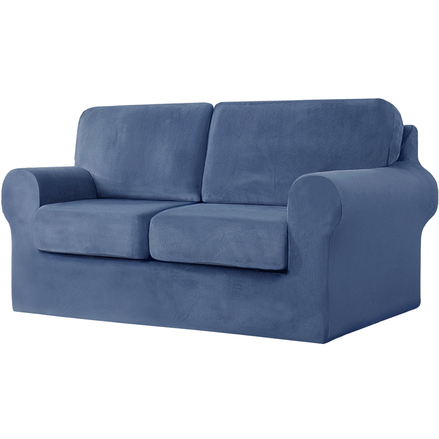 Eurhowing Velvet Sofa Slipcover, Pet-Friendly Stretch Couch Cover with Non-Slip Bottom & Cushion Covers, Washable Furniture Protector for Loveseat, Denim Blue