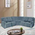 thumbnail image 1 of Eurhowing 5 Seat Recliner Sofa Cover, Soft Velvet Stretchable L-Shaped Sectional Couch Slipcovers, Corner Reclining Sofa Covers Furniture Protector, Grey Blue, 1 of 10
