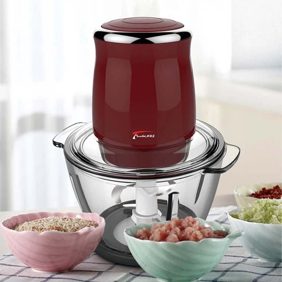 Eurhowing Electric Meat Grinder & Vegetable Chopper, 500W Food Processor with 1L Glass Bowl, Food Chopper for Meat, Onion, Garlic, Nuts, Baby Food, Red