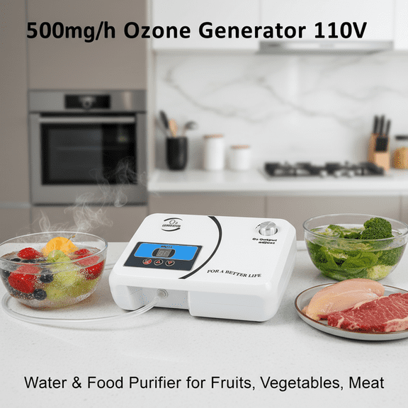 Eurhowing 500mg/h Ozone Generator, 110V Ozonator, Water & Food Purifier for Fruits, Vegetables, Meat