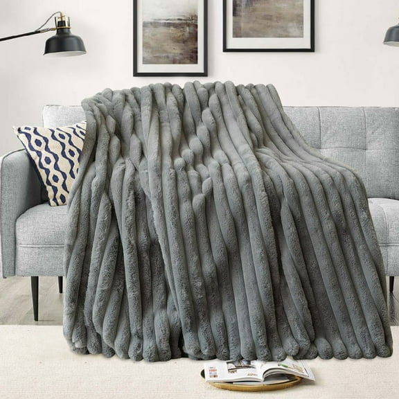 Eurhowing 51"×63" Bubble Blanket, Faux Rabbit Furry Blanket for Bed and Couch, Warm Thick Soft Fluffy Plush Shaggy Fuzzy Blanket, Gray