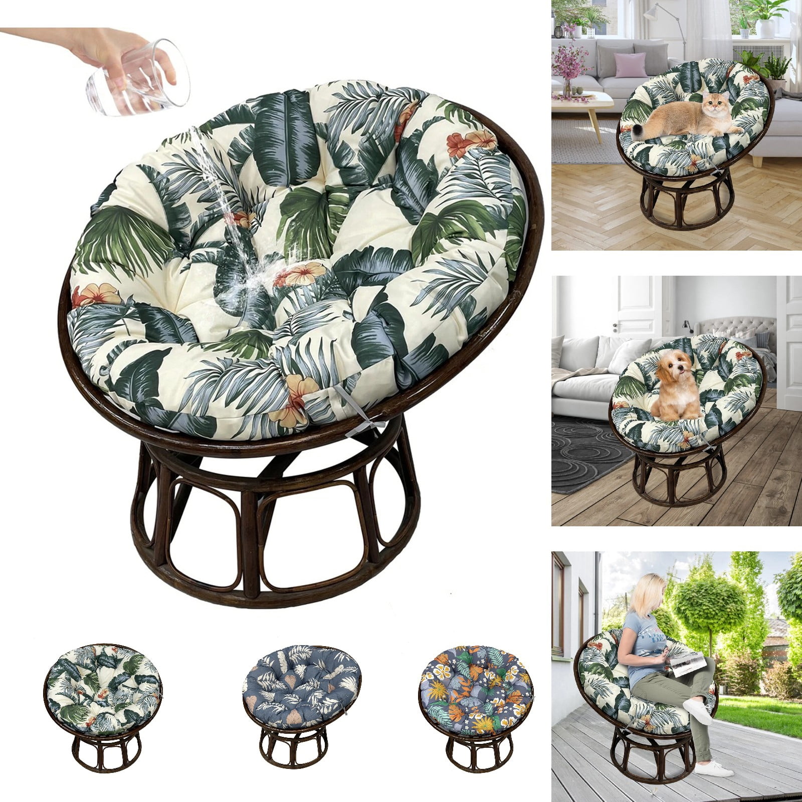 Eurhowing 51 Inch Papasan Cushion Replacement, 5" Thick Water-Resistant Round Cushion, Outdoor Patio Swing Papasan Chair Pad, Hawaiian