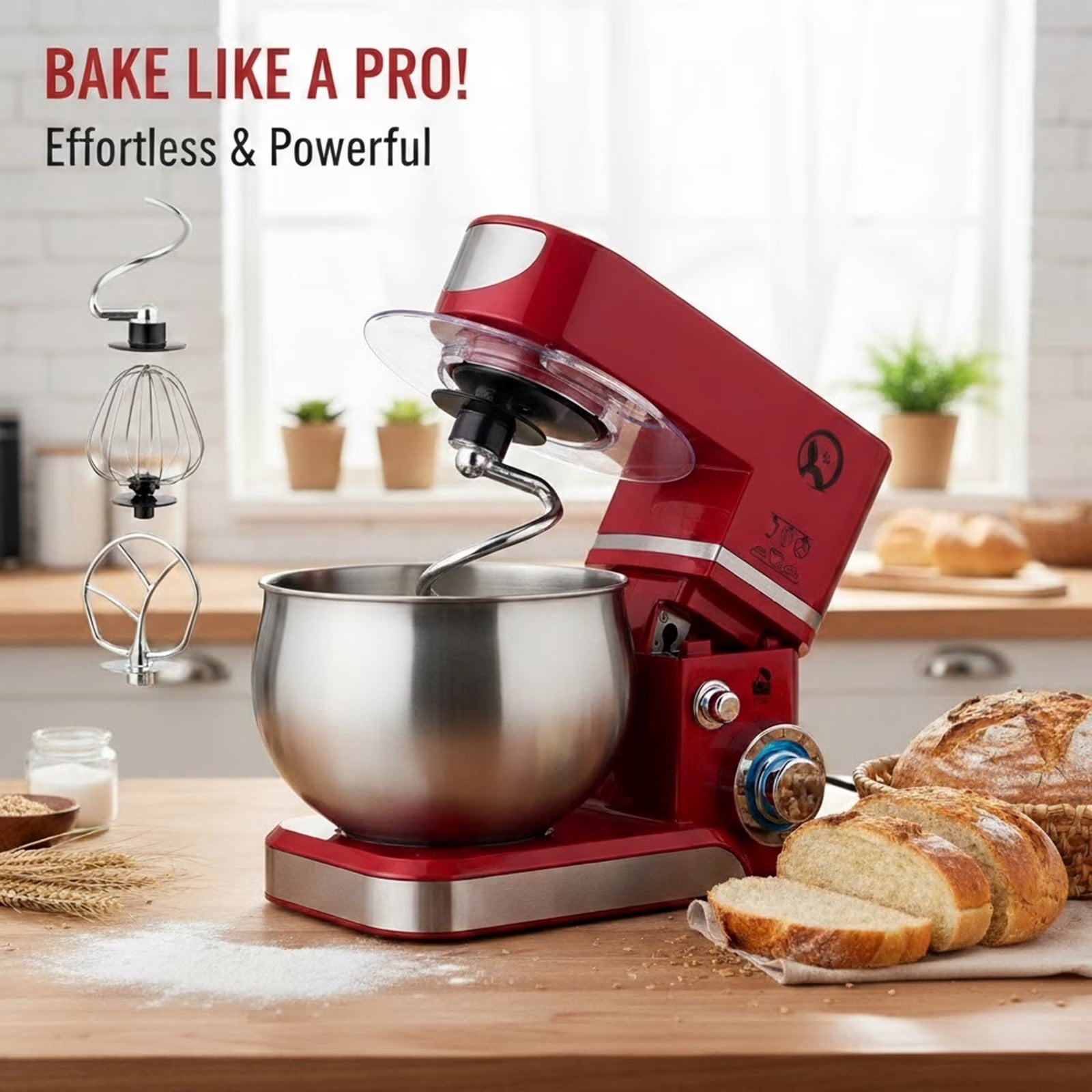 Eurhowing 6.5 QT Stand Mixer 600W, 6-Speed Tilt-Head Electric Kitchen Mixer with Dough Hook, Whisks, Beater & Stainless Steel Bowl for Bread Cake Baking, Home Use