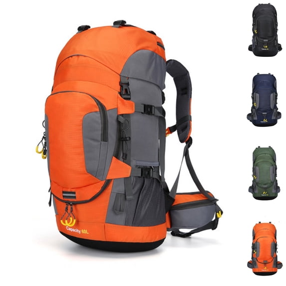 Eurhowing 60L Travel Hiking Backpack with Rain Cover, Water Resistant Camping Backpack, Outdoor Large Backpack for Men Women, Orange