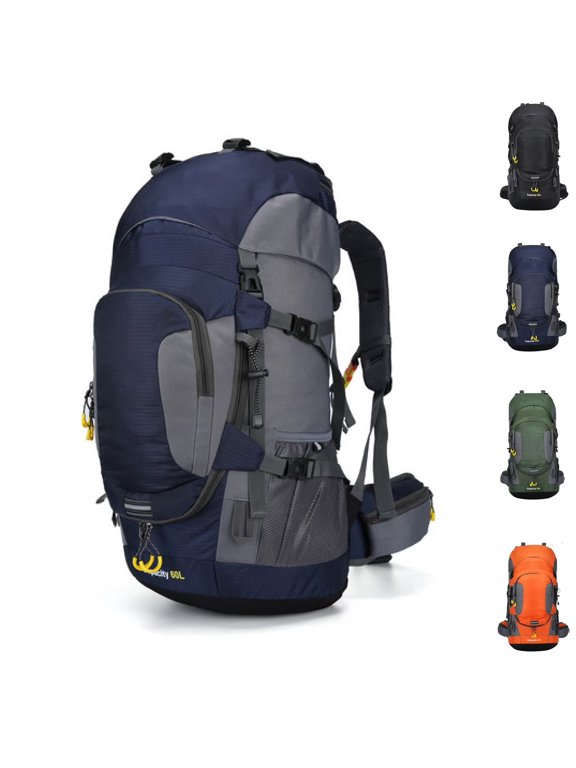 60L Hiking Backpack, Water Resistant Travel Backpack with Rain Cover, Lightweight Outdoor Camping Backpack for Men Women, Navy