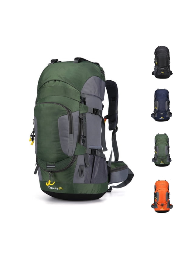 60L Travel Hiking Backpack with Rain Cover, Water Resistant Camping Backpack, Outdoor Large Backpack for Men Women, Green