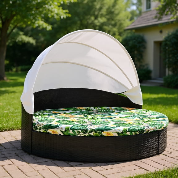 Eurhowing 66" Round Outdoor Daybed Cushion Cover, Replacement Patio Sun Bed Mattress Cover, UV Resistant Furniture Cover for Rattan Sectional Sofa