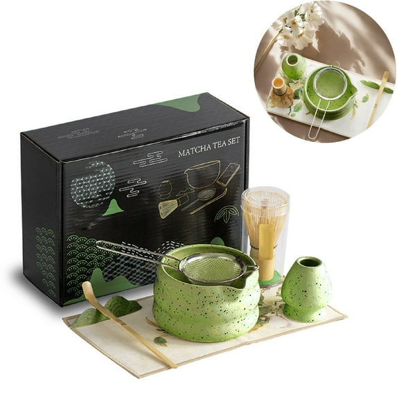 Eurhowing 7-Piece Japanese Matcha Tea Set, Matcha Whisk Set with Bamboo Whisk, Chawan Bowl, Scoop & Sifter, Complete Ceremony Kit, Gift, Green