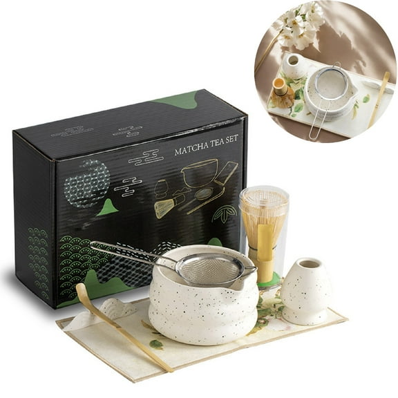 Eurhowing 7-Piece Japanese Matcha Tea Set, Matcha Whisk Set with Bamboo Whisk, Chawan Bowl, Scoop & Sifter, Complete Ceremony Kit, Gift, White