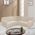 thumbnail image 1 of Eurhowing 7-Seater L-Shaped Sofa Cover, Stretch Velvet Soft Couch Slipcover for Sectional Corner Sofa, Non-Slip Furniture Protector, Beige, 1 of 10