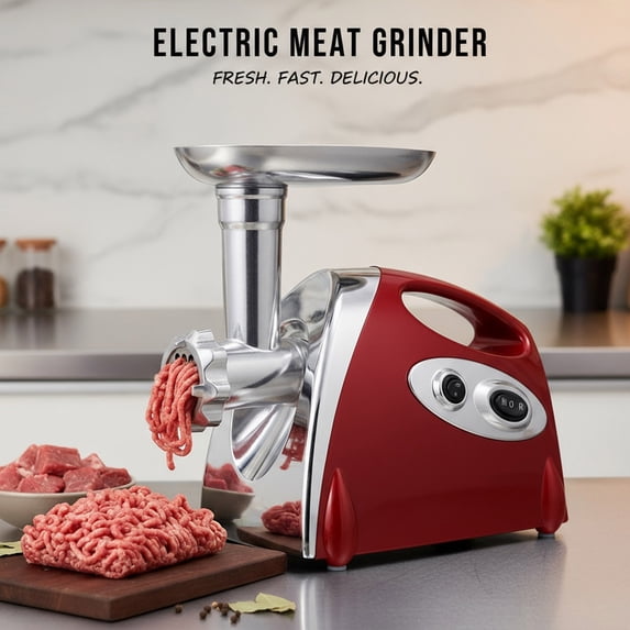 Eurhowing 800W Electric Meat Grinder, 3-in-1 Sausage Stuffer & Meat Mincer with 3 Grinding Plates, Stainless Steel Food Grinding Mincing Machine for Home, Red